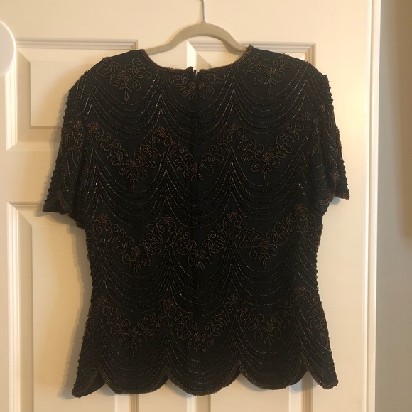 Papell Boutique Evening L Silk Beaded Scalloped - Picture 2 of 3